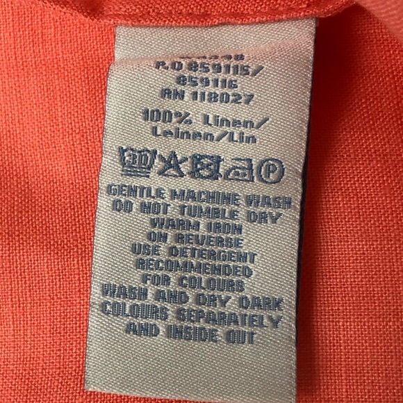 Boden Top Womens 6 Peach Coral  100% Linen 3/4 Sleeves Embellished Neckline - Picture 7 of 8